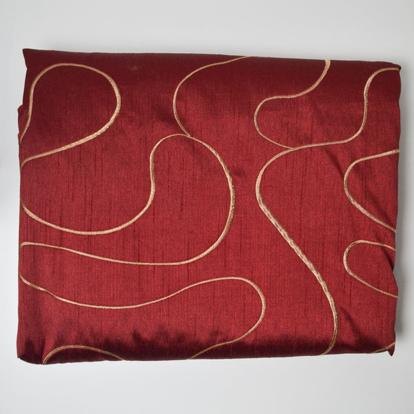 Red + Golden Brown Embroidery Textured Silky Woven Fabric - 60" x 148"