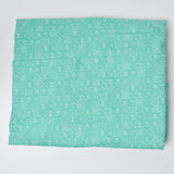 Bright Teal + White Small Floral Grid Print Woven Fabric - 43" x 132"