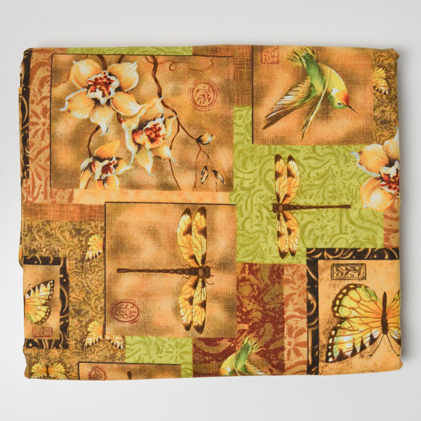 Brown + Green Nature Print Quilting Weight Woven Fabric - 44" 108"