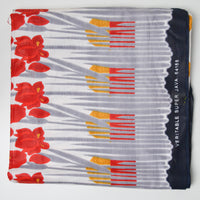 Black, Gray, Red + Yellow Floral Wax Print Woven Fabric - 45" x 90"