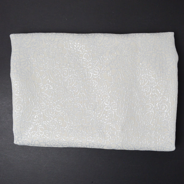 Off-White + SIlver Floral Jacquard Woven Fabric - 58" x 74"