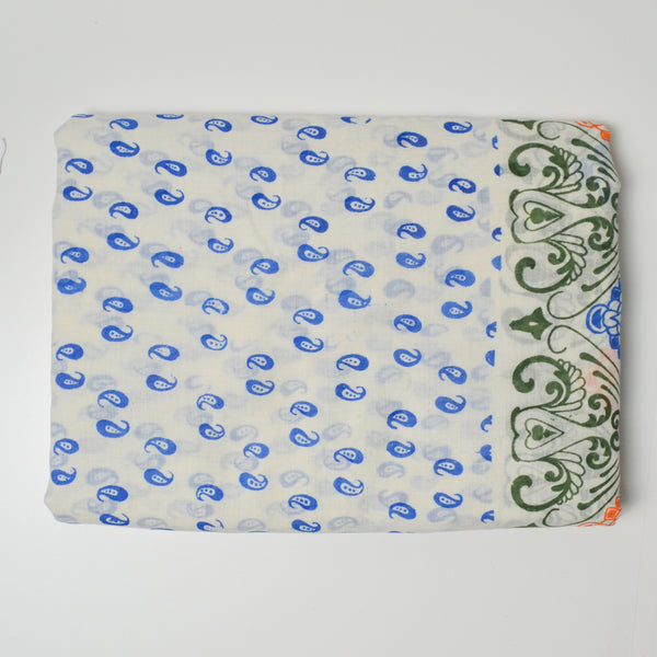 Off-White, Blue, Green + Orange Paisley Sheer Woven Fabric - 48" x 200"
