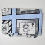 Blue, Black + White Cartoon Panel Print Woven Fabric - 96" x 120"