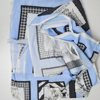 Blue, Black + White Cartoon Panel Print Woven Fabric - 96" x 120"