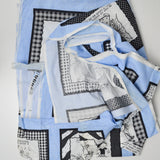 Blue, Black + White Cartoon Panel Print Woven Fabric - 96" x 120"