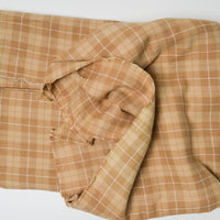 Brown + White Plaid Brushed Flannel Woven Fabric - 46" x 56"