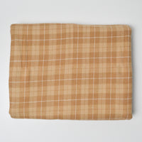 Brown + White Plaid Brushed Flannel Woven Fabric - 46" x 56"