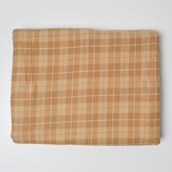Brown + White Plaid Brushed Flannel Woven Fabric - 46" x 56"