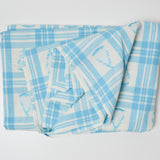 Blue + White Plaid with Strawberry Jacquard Crisp Woven Fabric - 46" x 72"