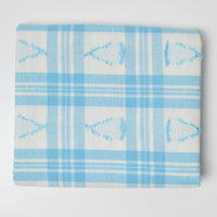 Blue + White Plaid with Strawberry Jacquard Crisp Woven Fabric - 46" x 72"