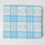 Blue + White Plaid with Strawberry Jacquard Crisp Woven Fabric - 46" x 72"