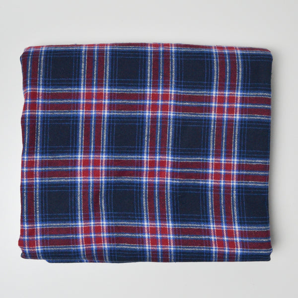 Blue + Red Plaid Flannel Woven Fabric - 43" x 82"
