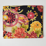 Black, Red + Yellow Floral Print Quilting Cotton Fabric - 44" x 91"