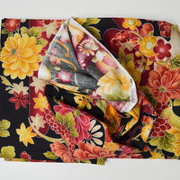 Black, Red + Yellow Floral Print Quilting Cotton Fabric - 44" x 91"