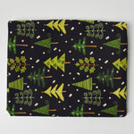 Black + Green Christmas Tree Print Quilting Weight Woven Fabric - 44" x 80"