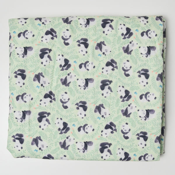 Pastel Green + Panda Print Quilting Weight Woven Fabric - 43" x 78"