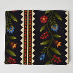 Black, Red + Green Floral Stencil Print Brushed Surface Flannel Woven Fabric - 44" x 54"