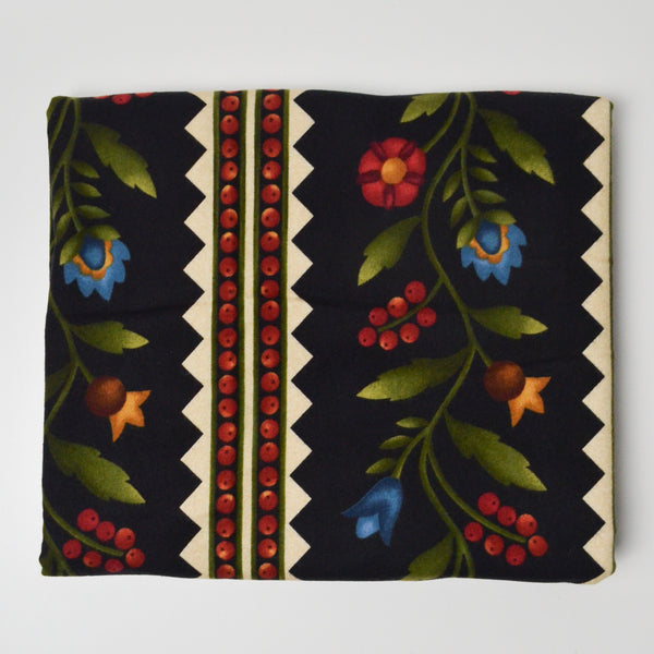 Black, Red + Green Floral Stencil Print Brushed Surface Flannel Woven Fabric - 44" x 54"