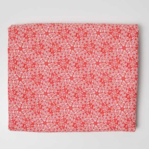 Red + White Leafy Vine Print Quilting Weight Woven Fabric - 44" x 81"