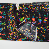 Black + Colorful Geometric People Print Quilting Weight Woven Fabric - 44" x 116"