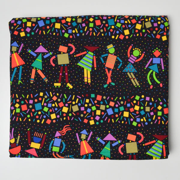 Black + Colorful Geometric People Print Quilting Weight Woven Fabric - 44" x 116"