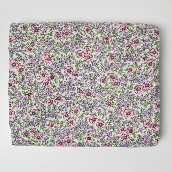 Light Purple + Pink Floral Print Brushed Surface Loose Flannel Woven Fabric - 44" x 104"