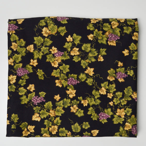 Black + Green Grapevine Print Quilting Weight Woven Fabric - 44" x 89"