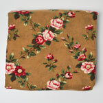 Brown, Red + Green Rose Print Brushed Flannel Woven Fabric - 42" x 120"