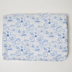 Blue + White Illustrated Boat + Lighthouse Print Quilting Weight Woven Fabric - 41" x 168"