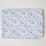 Blue + White Illustrated Boat + Lighthouse Print Quilting Weight Woven Fabric - 41" x 168"