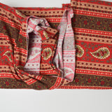Red, Green + Beige Floral Stripe Print Brushed Flannel Woven Fabric - 42" x 148"