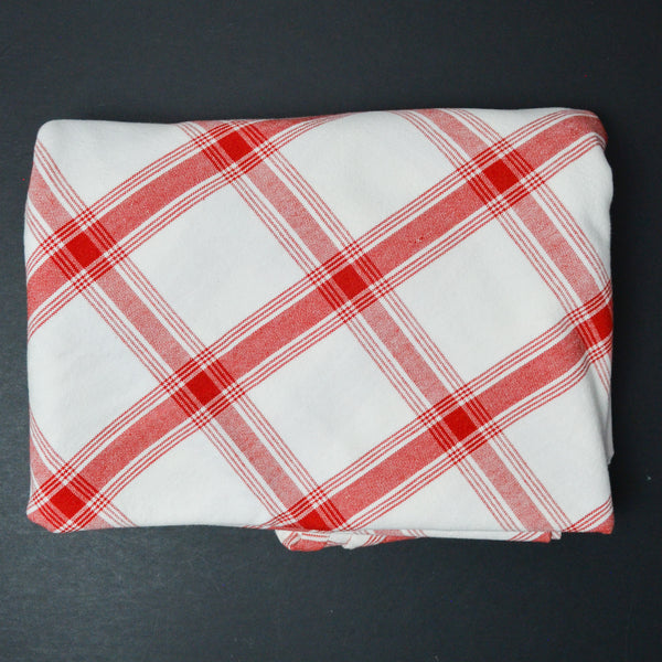 Red + White Plaid Woven Tablecloth - 72" Circle