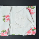 White + Pink Floral Print Vintage Tablecloth - 42" x 51"