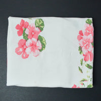 White + Pink Floral Print Vintage Tablecloth - 42" x 51"