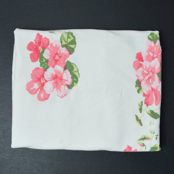 White + Pink Floral Print Vintage Tablecloth - 42" x 51"