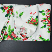 White, Green + Red Christmas Print Woven Fabric - 60" x 78"