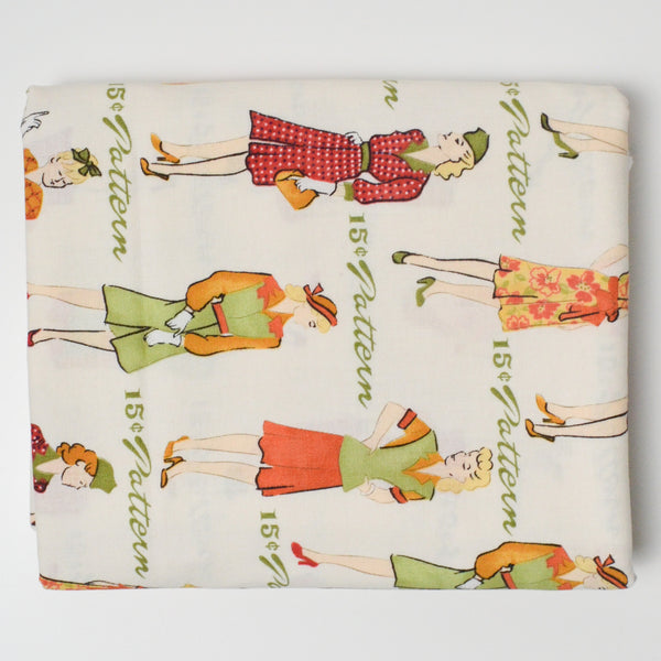 Vintage Clothing Illustration Print Quilting Weight Woven Fabric - 44" x 72"