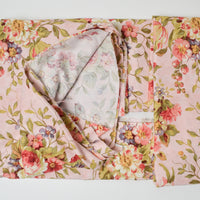 Light Pink + Green Floral Print Quilting Weight Woven Fabric - 44" x 136"