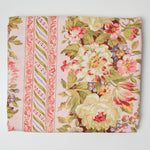 Light Pink + Green Floral Print Stripes Quilting Weight Woven Fabric - 44" x 116"