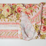 Light Pink + Green Floral Print Stripes Quilting Weight Woven Fabric - 44" x 116"