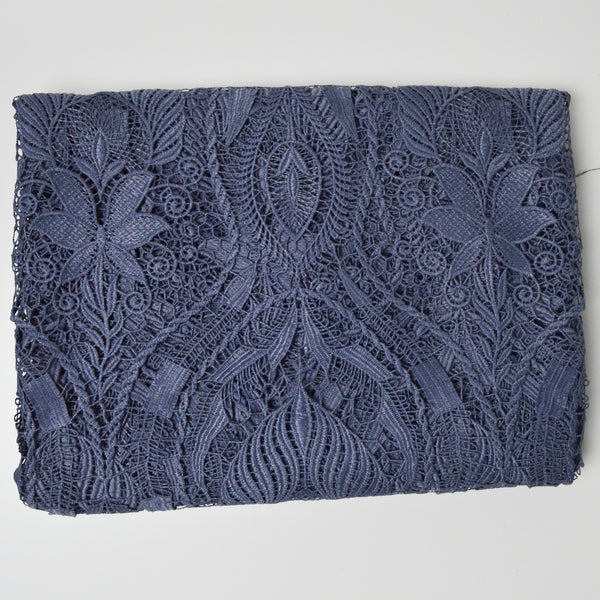 Slate Blue Eyelet Floral Lace Fabric - 52" x 74"