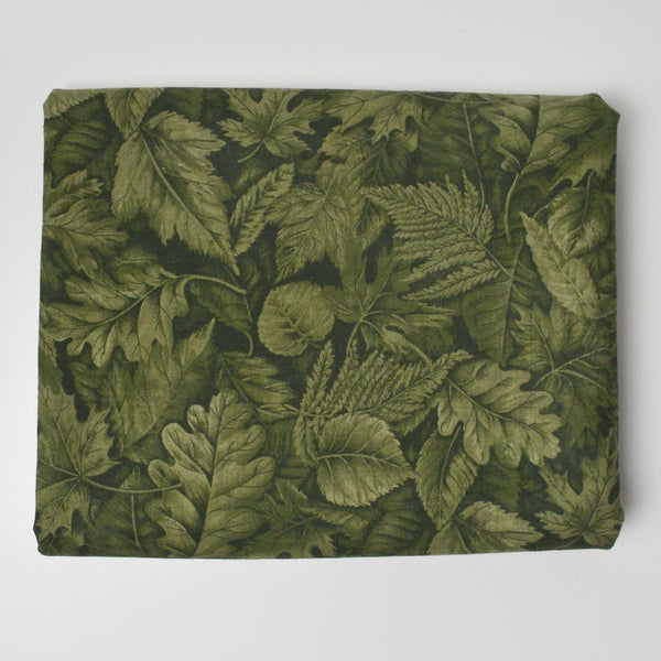 Green Leaf Print Quilting Weight Woven Fabric - 45" x 86"