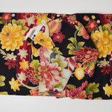Black, Red + Yellow Large Floral Print Quilting Weight Woven Fabric - 44" x 74"