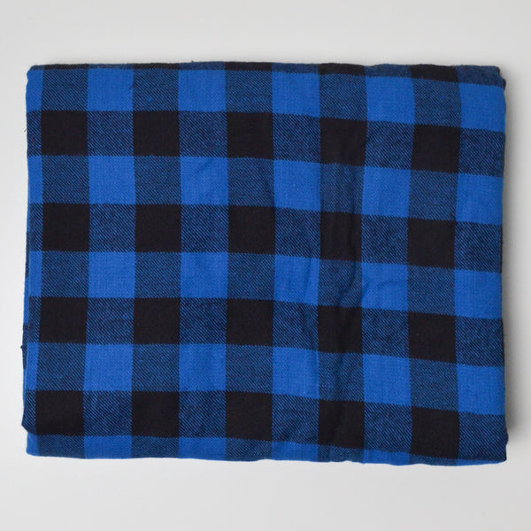 Blue + Black Buffalo Check Flannel Woven Fabric - 44" x 72"