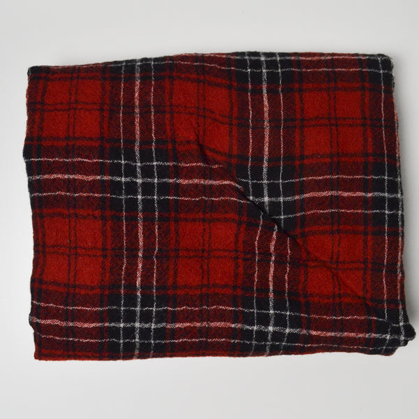 Red, Black + White Plaid Woolly Crepe Woven Fabric - 26" x 40"