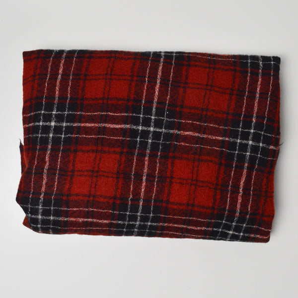 Red, Black + White Plaid Woolly Crepe Woven Fabric - 35" x 40"