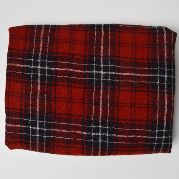 Red, Black + White Plaid Woolly Crepe Woven Fabric - 48" x 56"