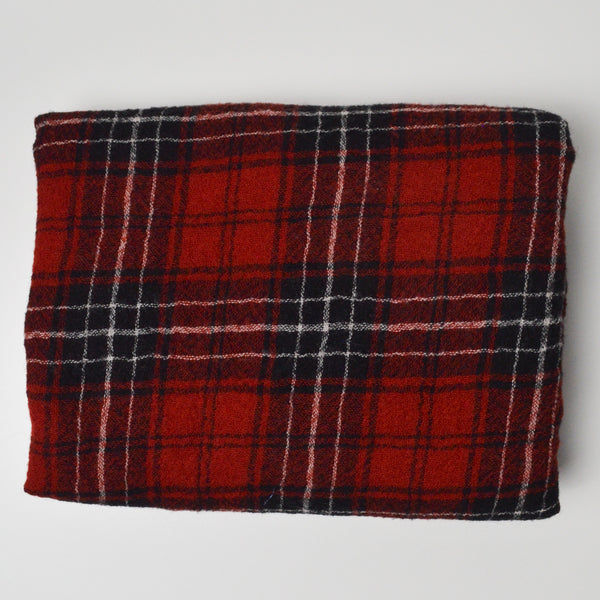 Red, Black + White Plaid Woolly Crepe Woven Fabric - 29" x 55"