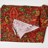Red, Green + Gold Paisley Print Quilting Weight Woven Fabric - 42" x 78"