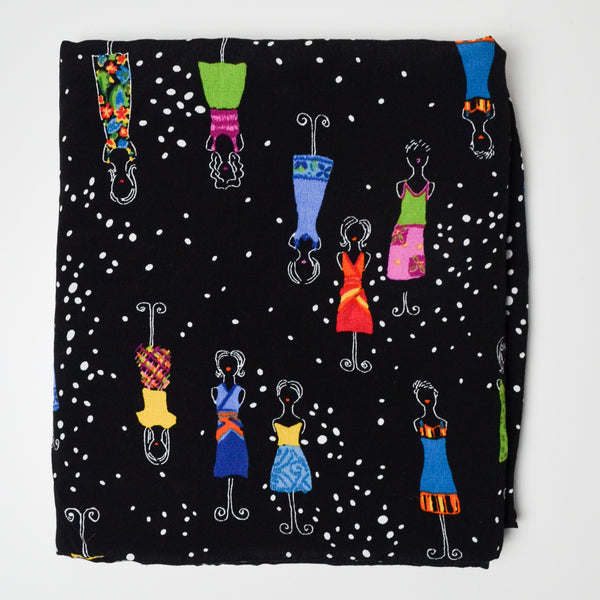 Black + Colorful Mannequin + Dress Print Woven Crepe Fabric - 58" x 84"